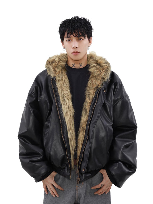 Reversible Fur Hooded Leather Jacket