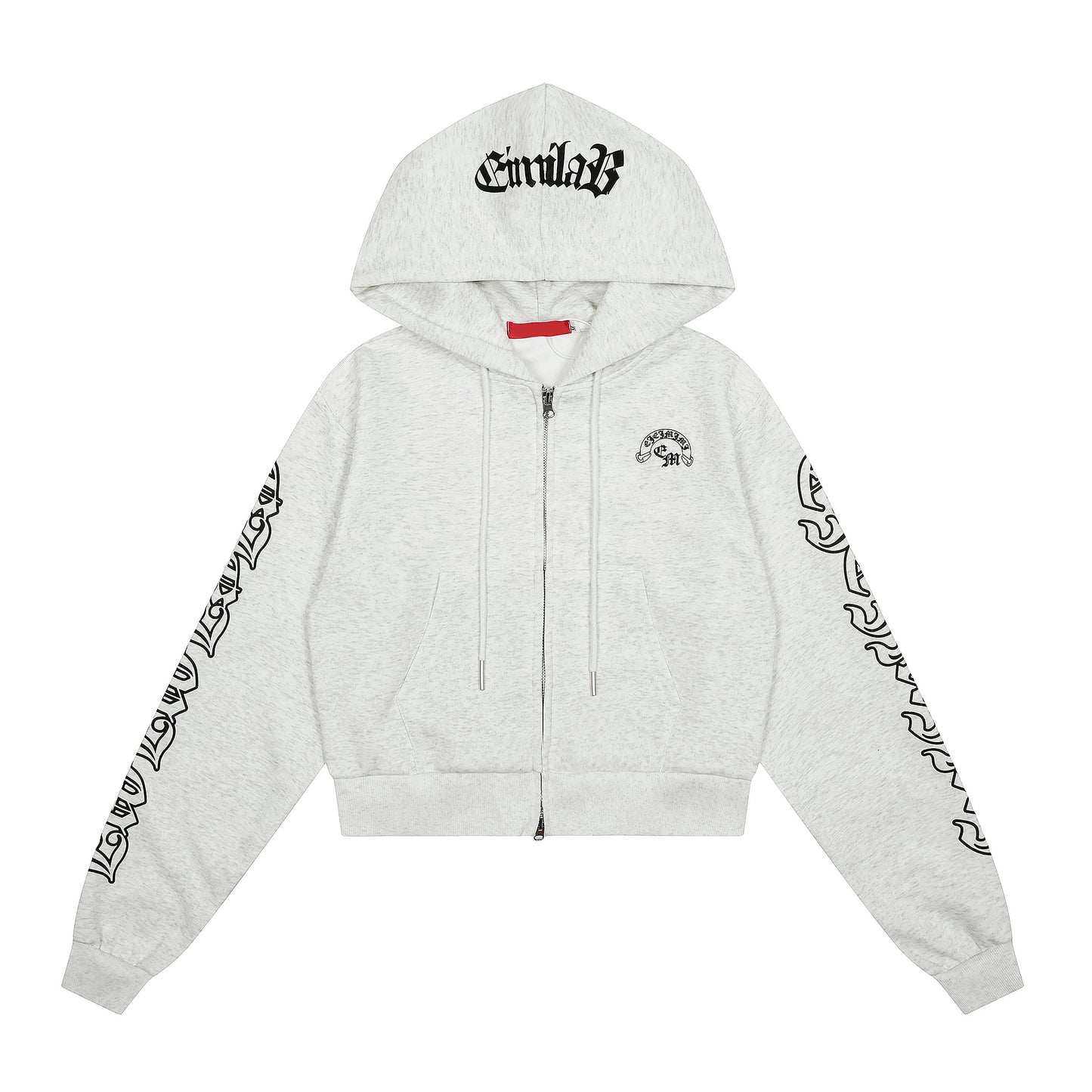 Gothic Letter Print Hooded Zip-Up
