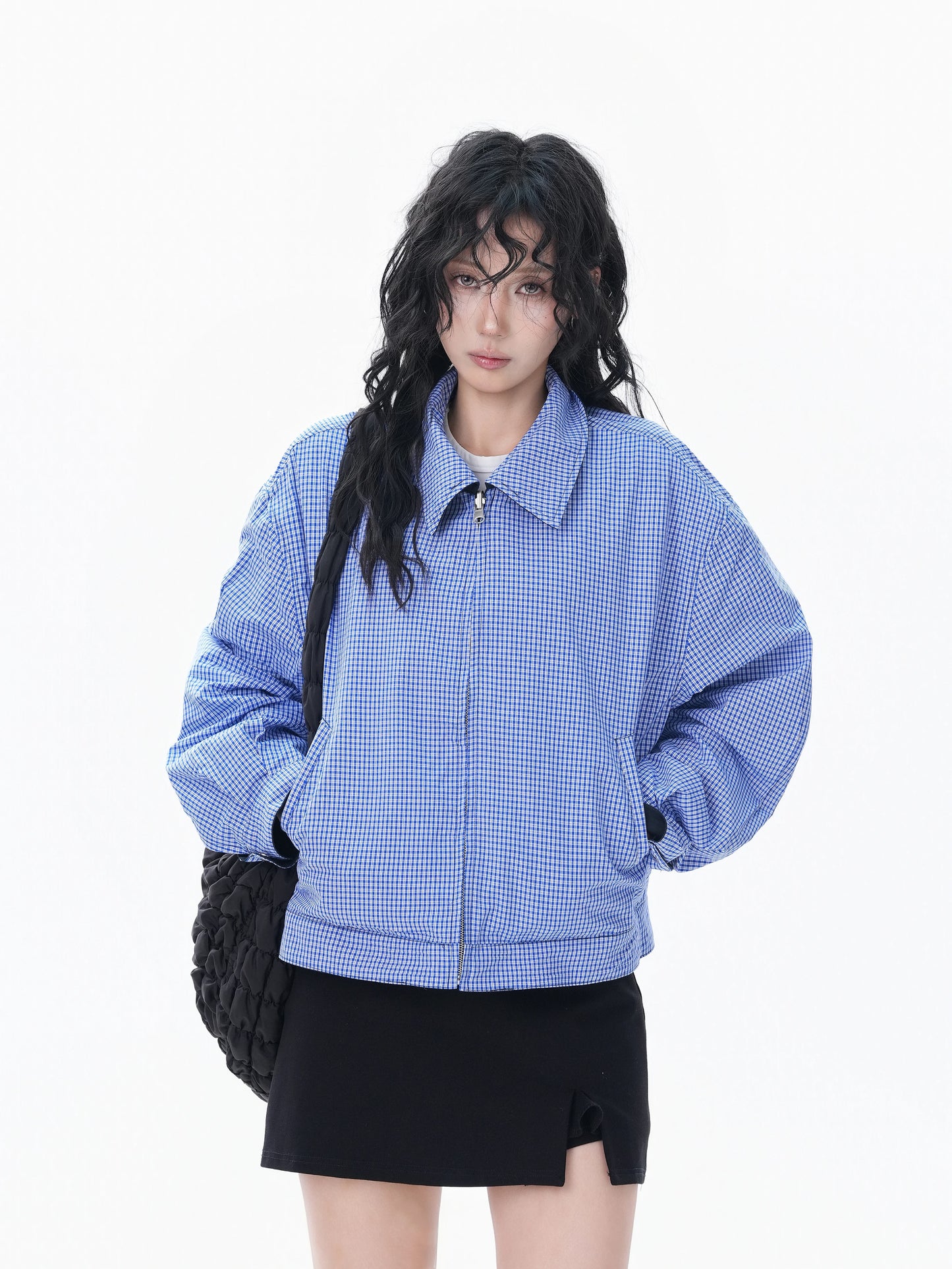 Blue Plaid Reversible Cropped Jacket