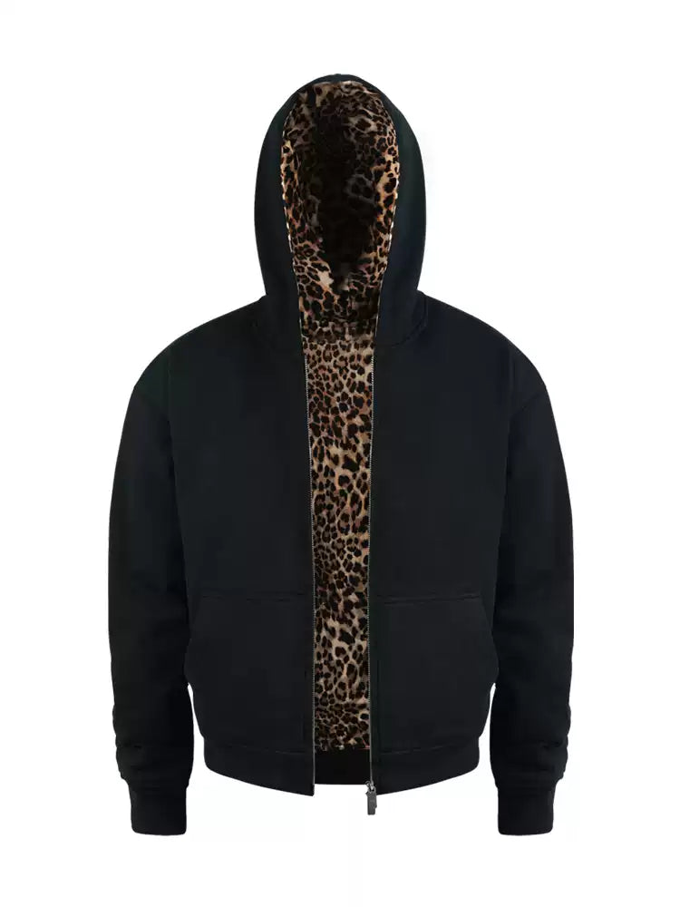 Leopard Lined Zipper Jacket