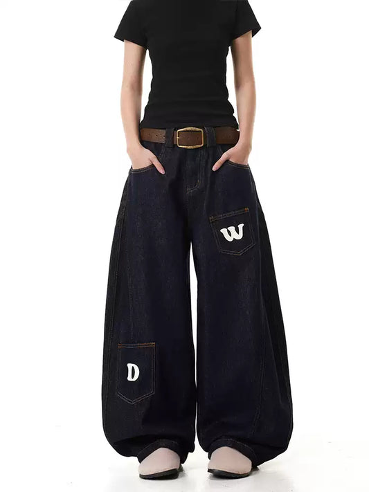 Retro Pocket Stitching Scimitar Jeans