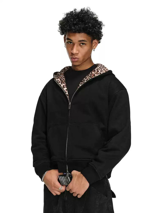 Leopard Lined Zipper Jacket
