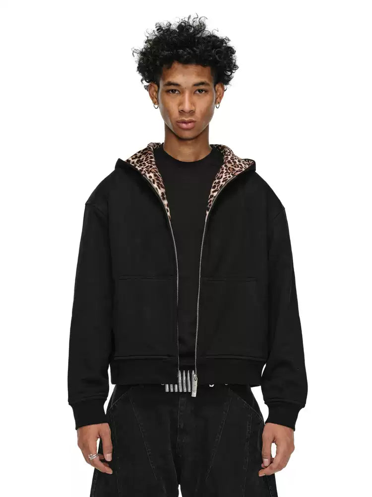 Leopard Lined Zipper Jacket