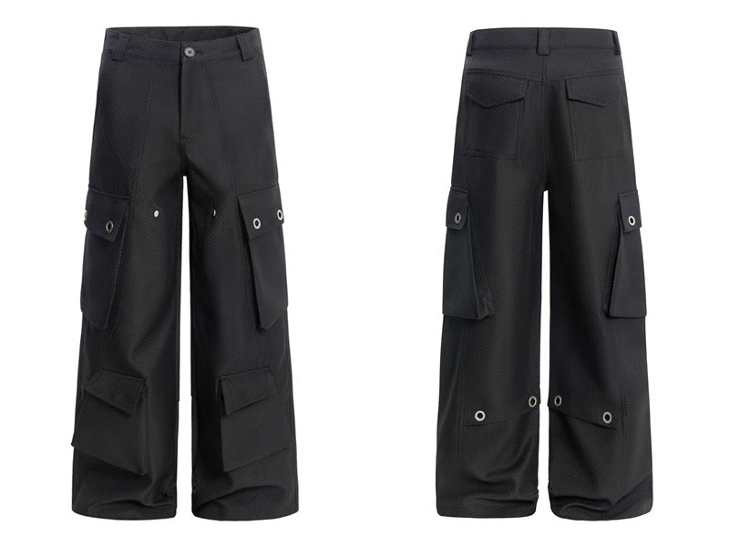 "Insect Bites" Textured Cannonball Pleated Pocket Wide-leg