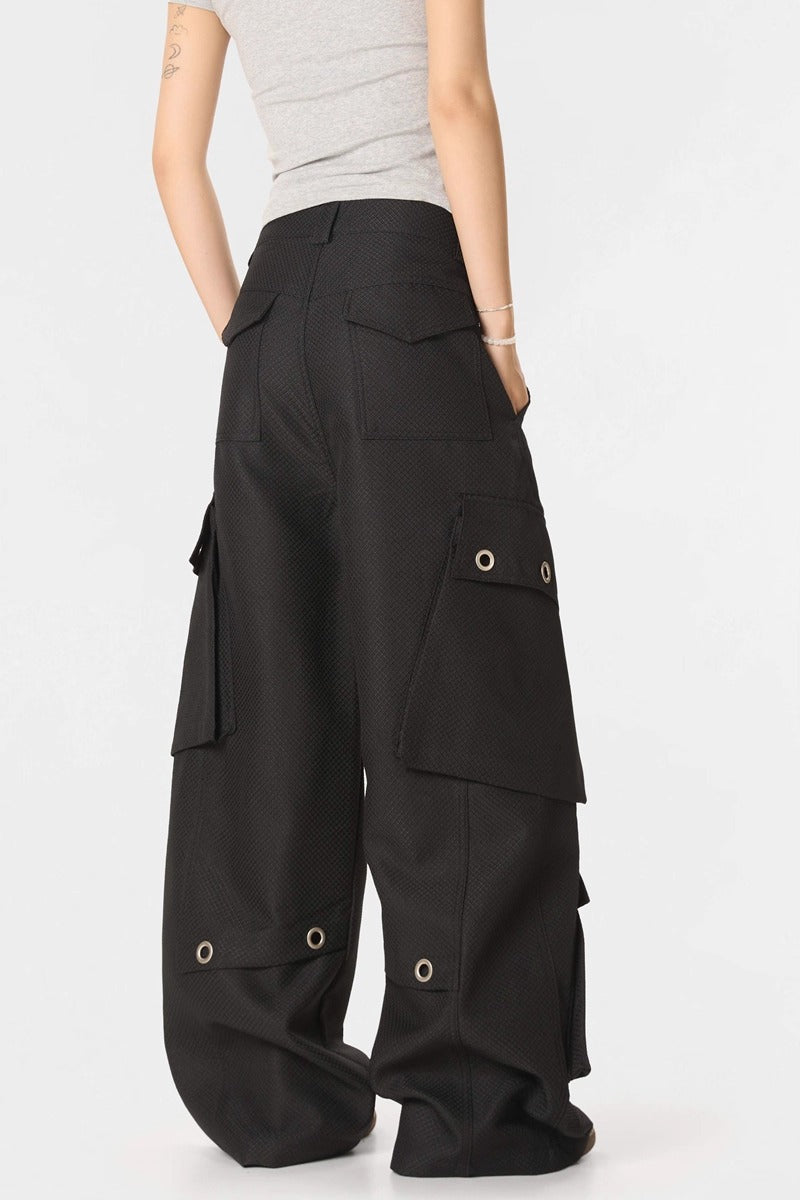 "Insect Bites" Textured Cannonball Pleated Pocket Wide-leg