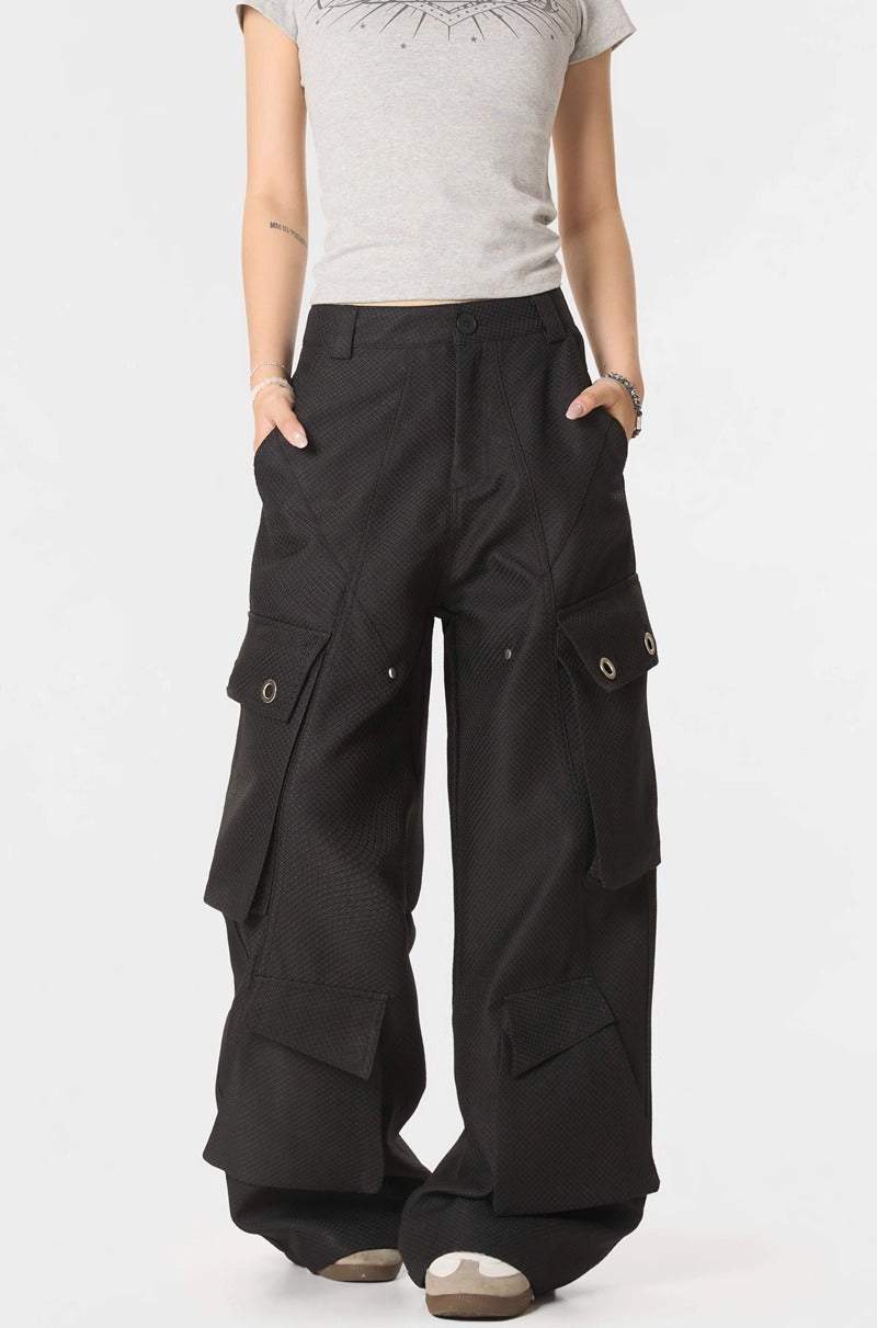 "Insect Bites" Textured Cannonball Pleated Pocket Wide-leg