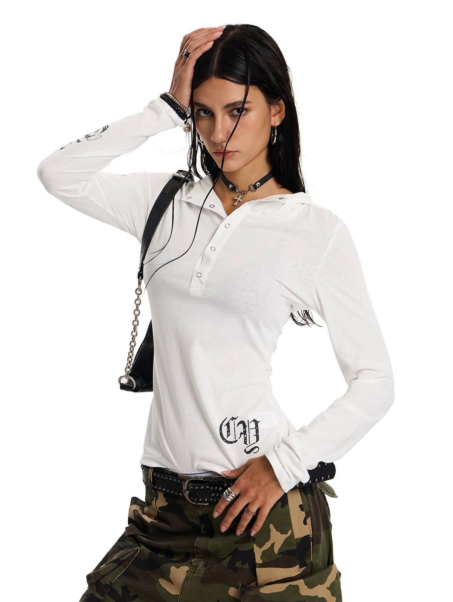 Letter Print Hooded Long-Sleeved
