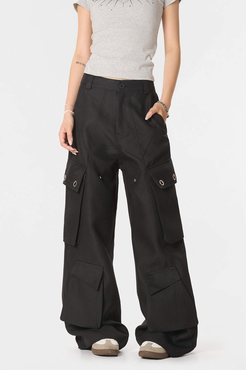 "Insect Bites" Textured Cannonball Pleated Pocket Wide-leg
