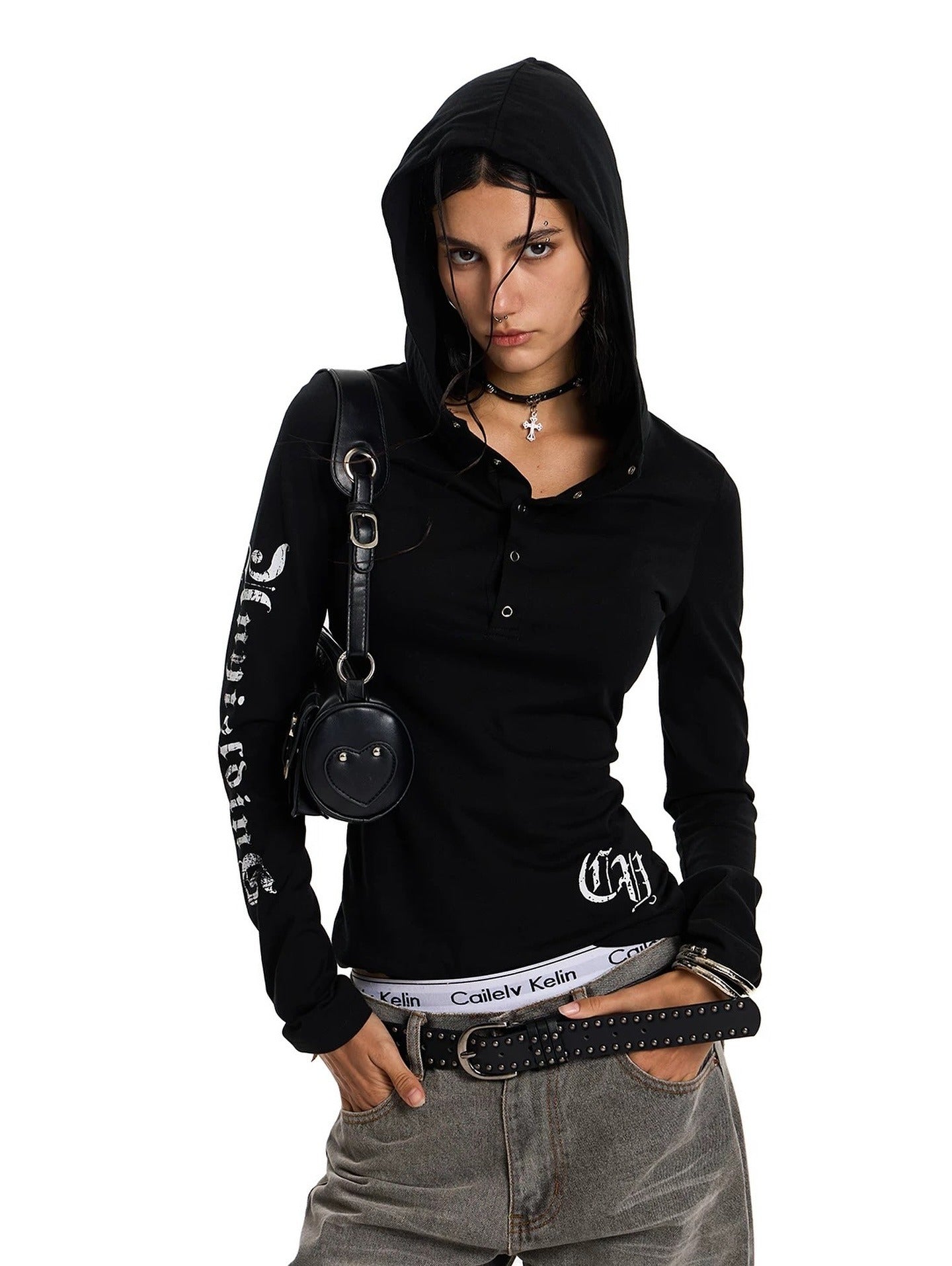 Letter Print Hooded Long-Sleeved