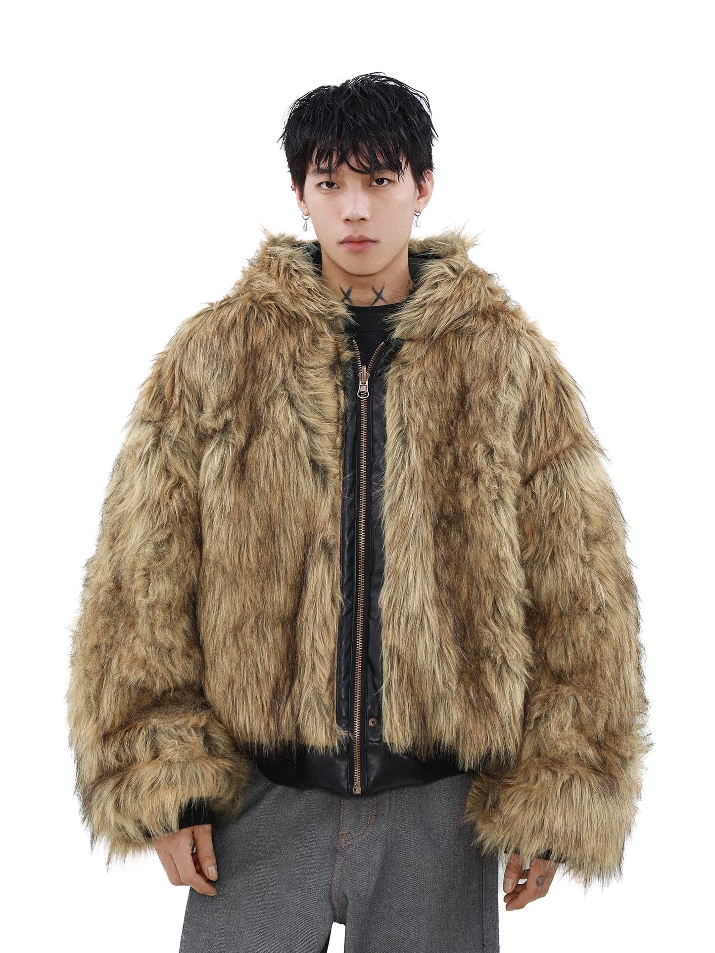Reversible Fur Hooded Leather Jacket