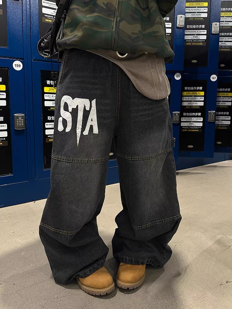 STA Vintage Wide-Leg Denim Pants