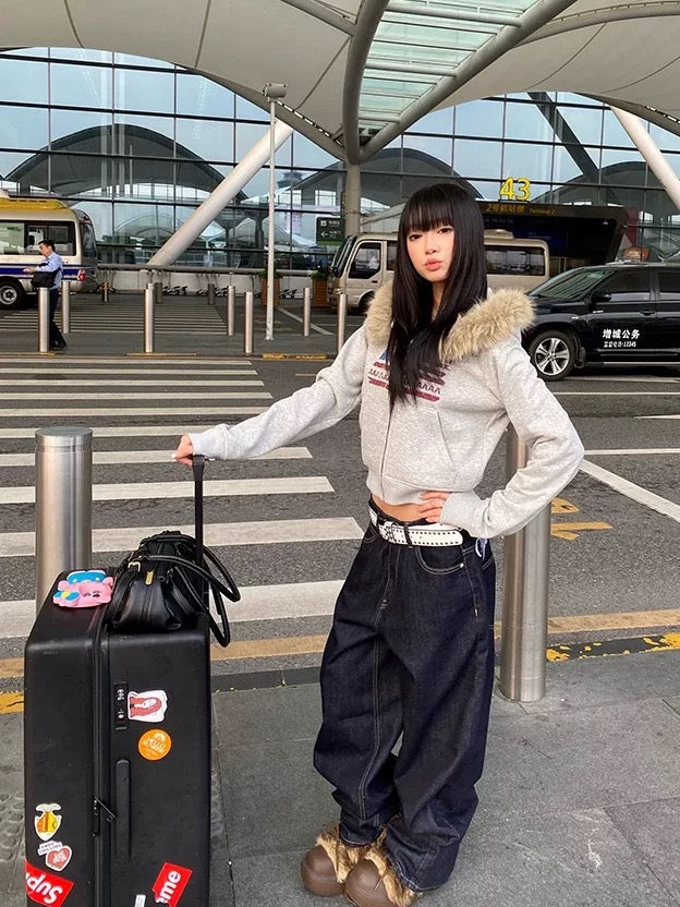 Homemade American Flag Collar Hooded Fleece-Lined