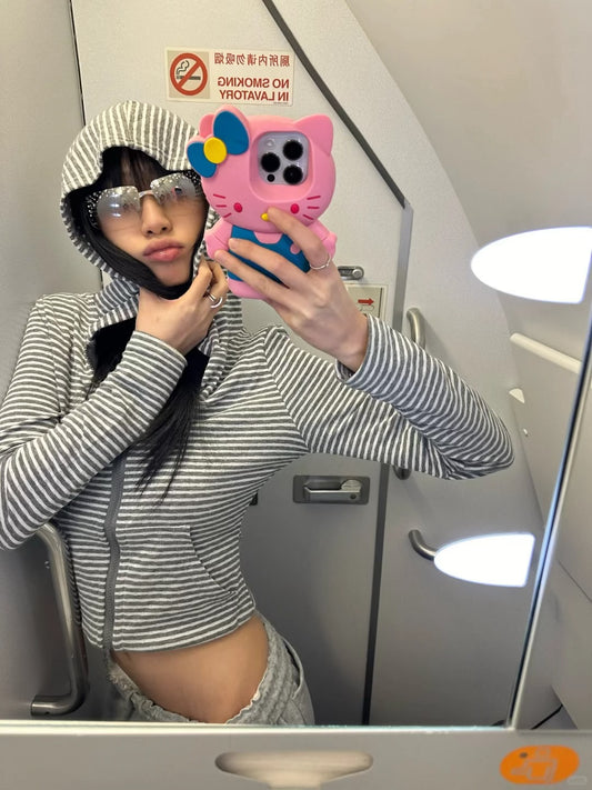 Retro Lazy Striped Hooded