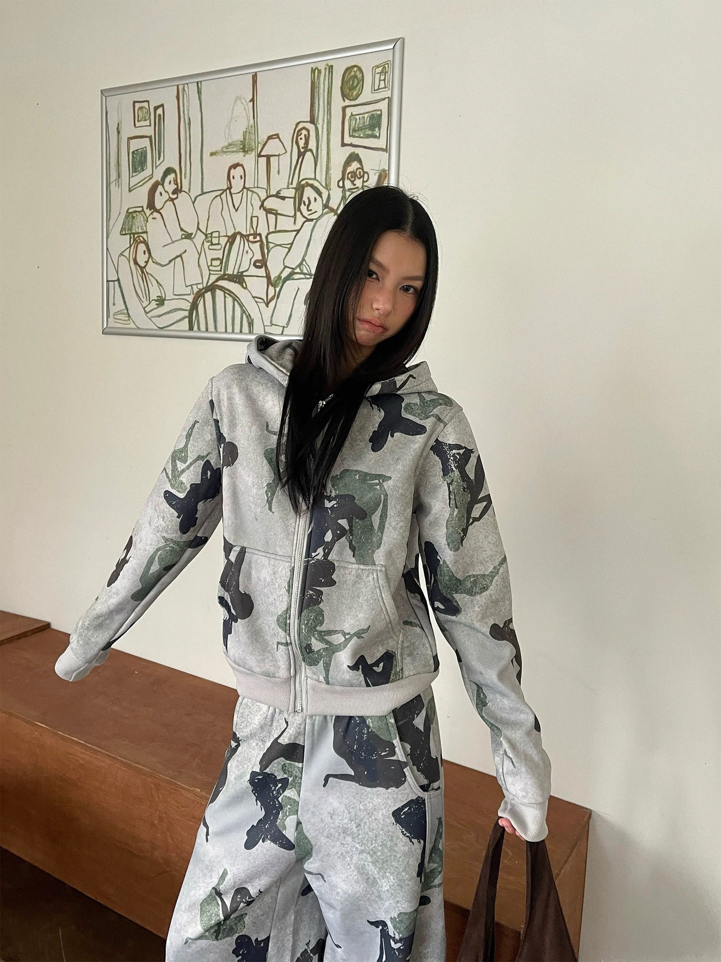 Abstract Camo Zip Hoodie