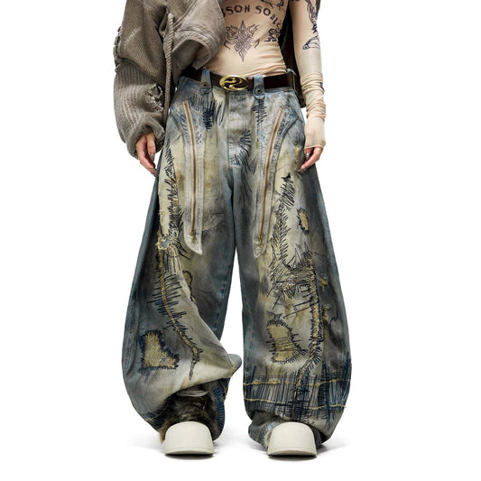 PERSONSOUL STAIN EMBROIDERY SCIMITAR JEANS