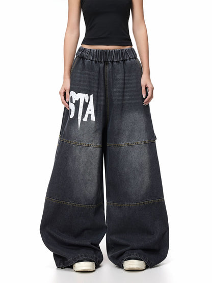 STA Vintage Wide-Leg Denim Pants