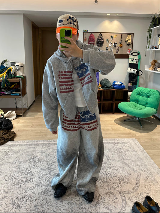 Homemade American Letter Flag Print Zip-Up Hoodie
