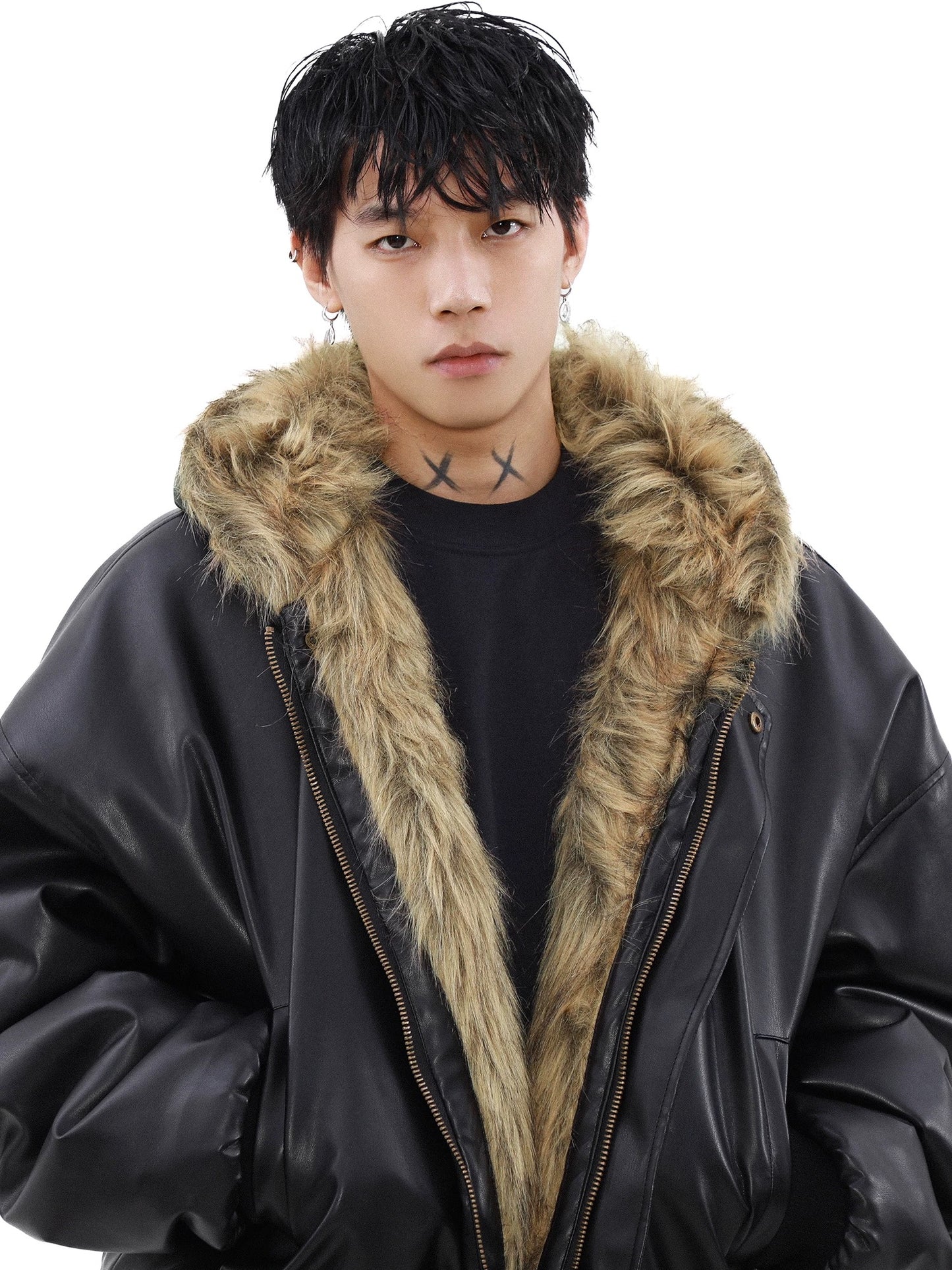 Reversible Fur Hooded Leather Jacket