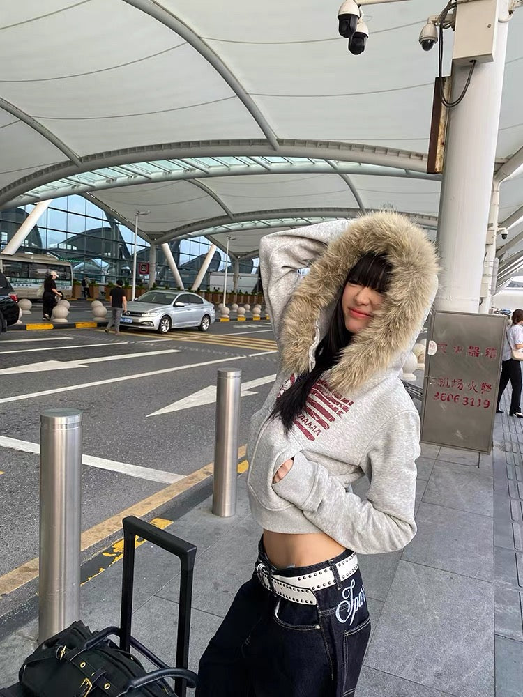 Homemade American Flag Collar Hooded Fleece-Lined