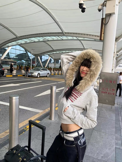 Homemade American Flag Collar Hooded Fleece-Lined