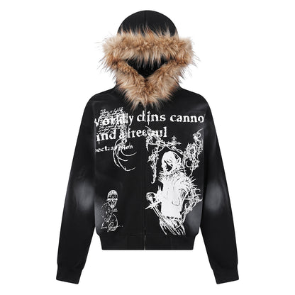 Redemption Dark Style Hooded Sweatshirt Subculture Fur Collar