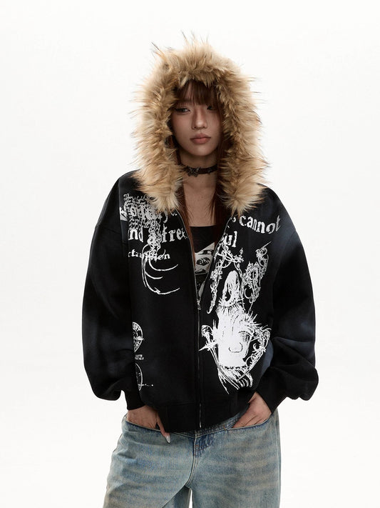 Redemption Dark Style Hooded Sweatshirt Subculture Fur Collar