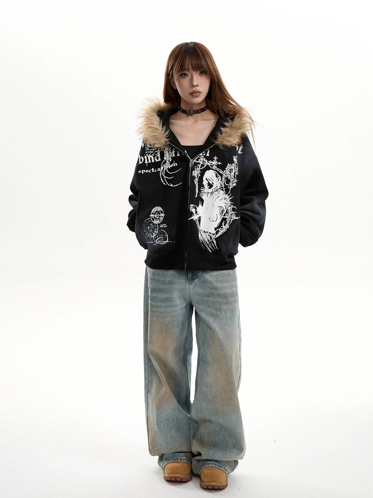 Redemption Dark Style Hooded Sweatshirt Subculture Fur Collar