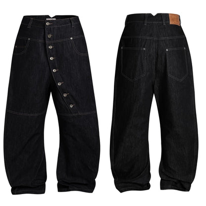 Diagonal Button Wide-Leg Jeans