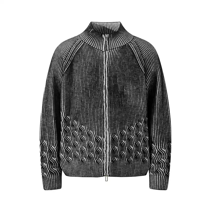 Woolen Twisted Sweater Half Turtleneck Double Zipper