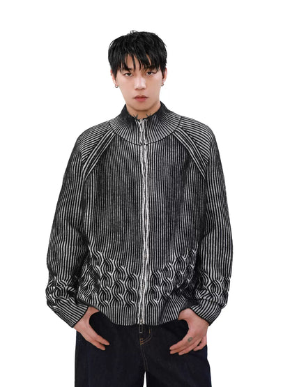 Woolen Twisted Sweater Half Turtleneck Double Zipper