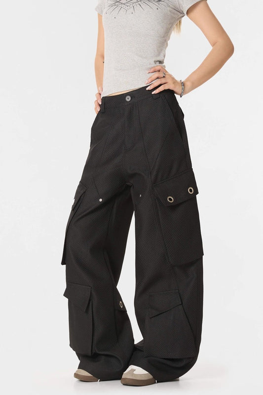 "Insect Bites" Textured Cannonball Pleated Pocket Wide-leg